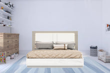 King White and Taupe High Gloss Bed Frame with LED Headboard