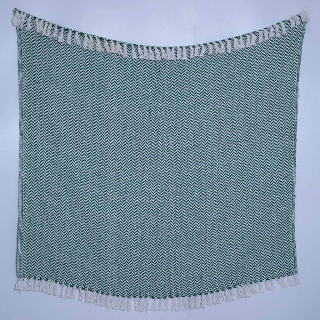 Green Woven Cotton Herringbone Throw