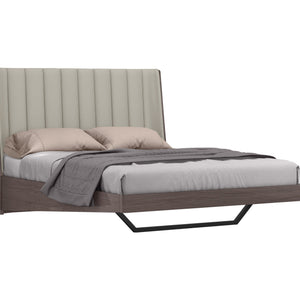 Queen Grey Upholstered Faux Leather and Ivory Gloss Bed Frame