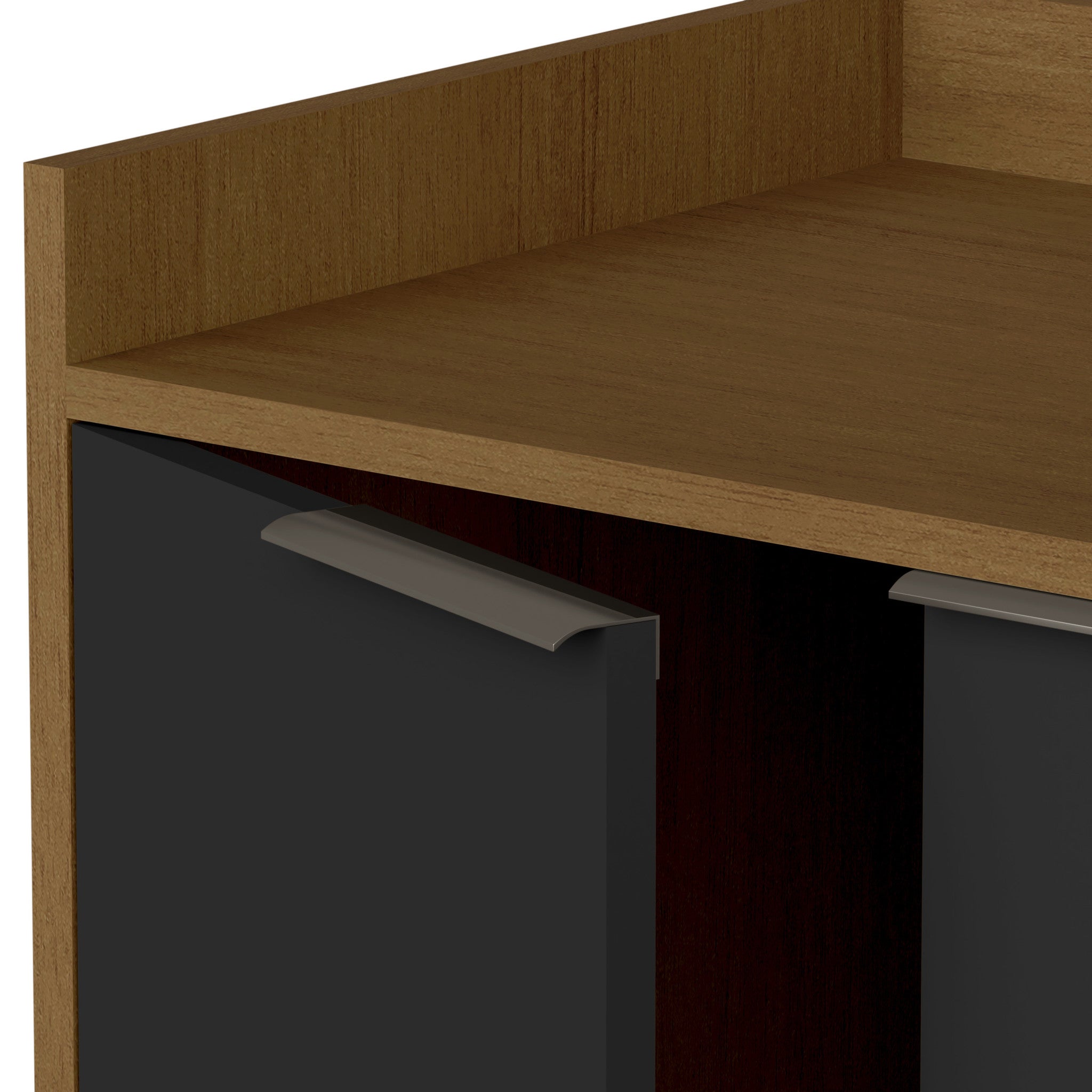 35" Brown Walnut And Black Buffet Accent Chest With Three Shelves