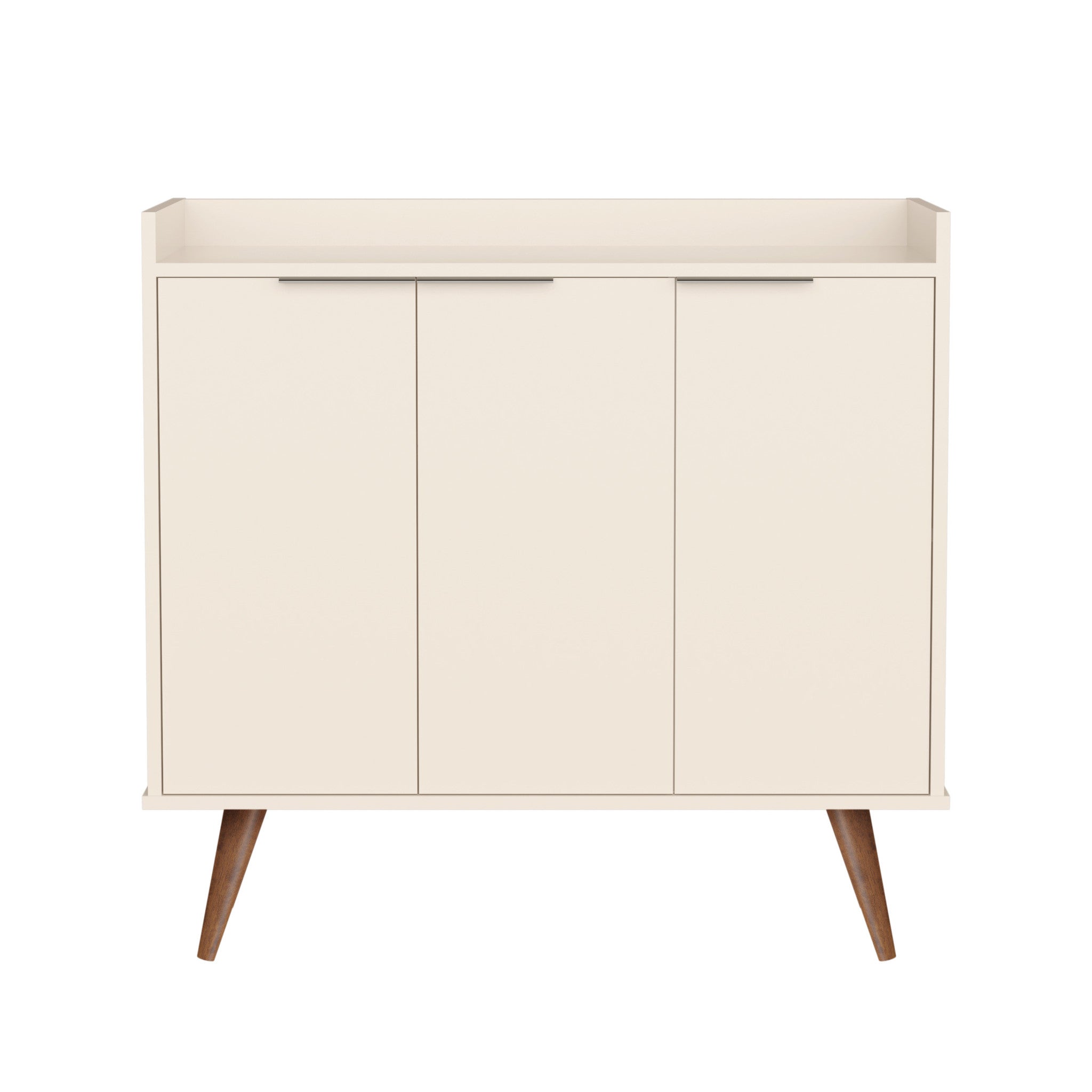 35" Off White and Natural Buffet Accent Chest With Three Shelves