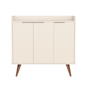 35" Off White and Natural Buffet Accent Chest With Three Shelves