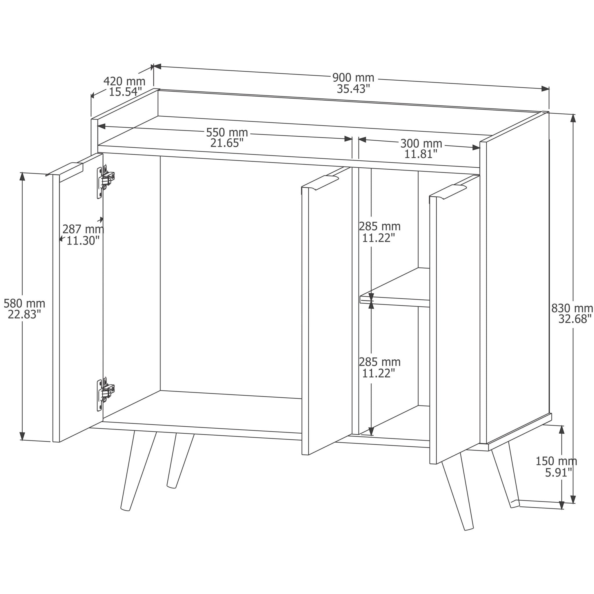 35" Off White and Natural Buffet Accent Chest With Three Shelves