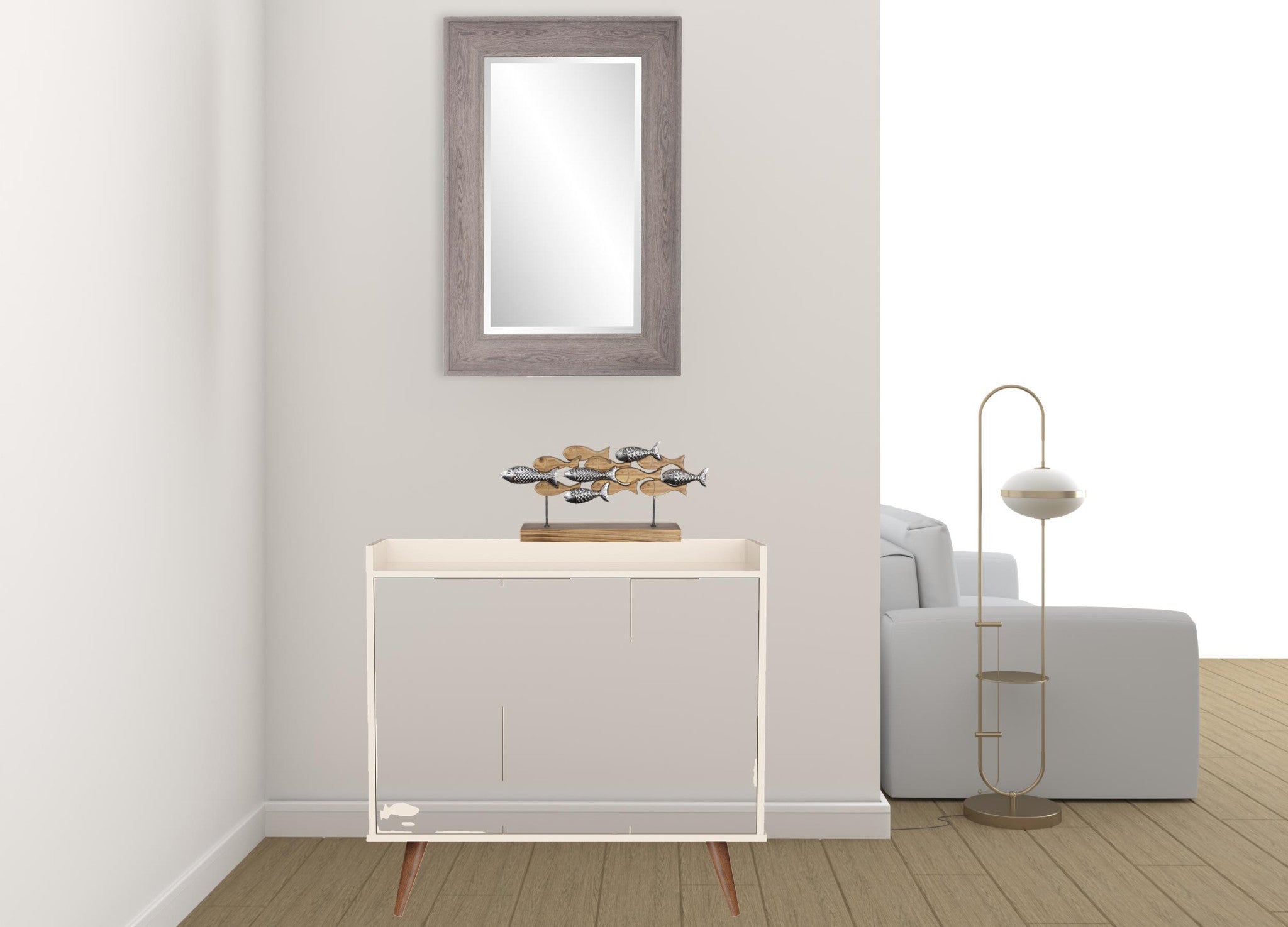 35" Off White and Natural Buffet Accent Chest With Three Shelves