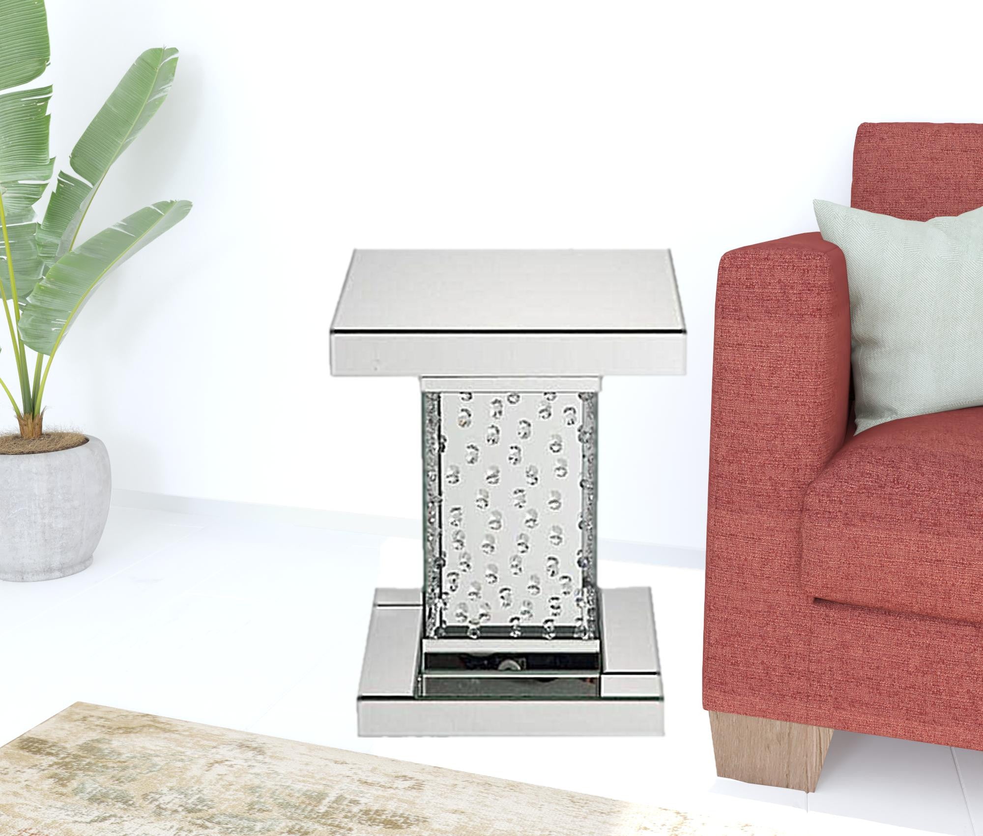 20" Mirrored Mirrored And Manufactured Wood Square End Table