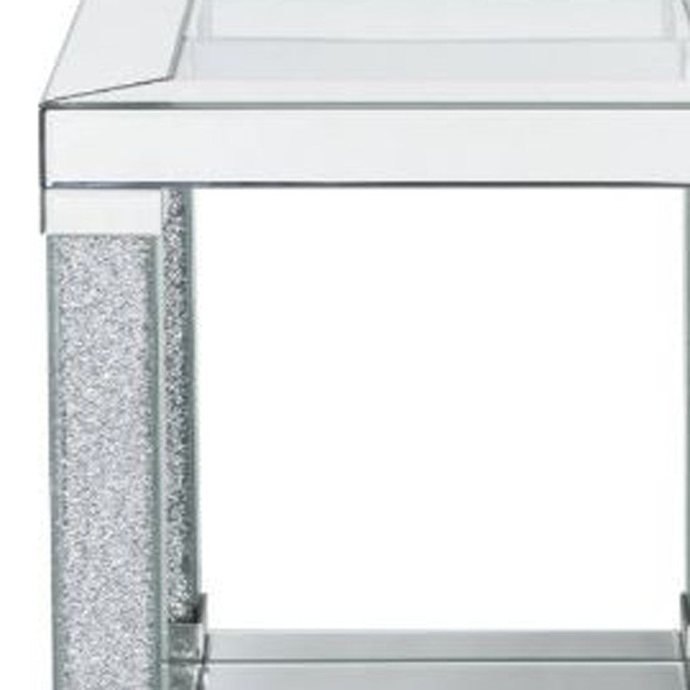 24" Clear Glass And Mirrored Square End Table With Shelf