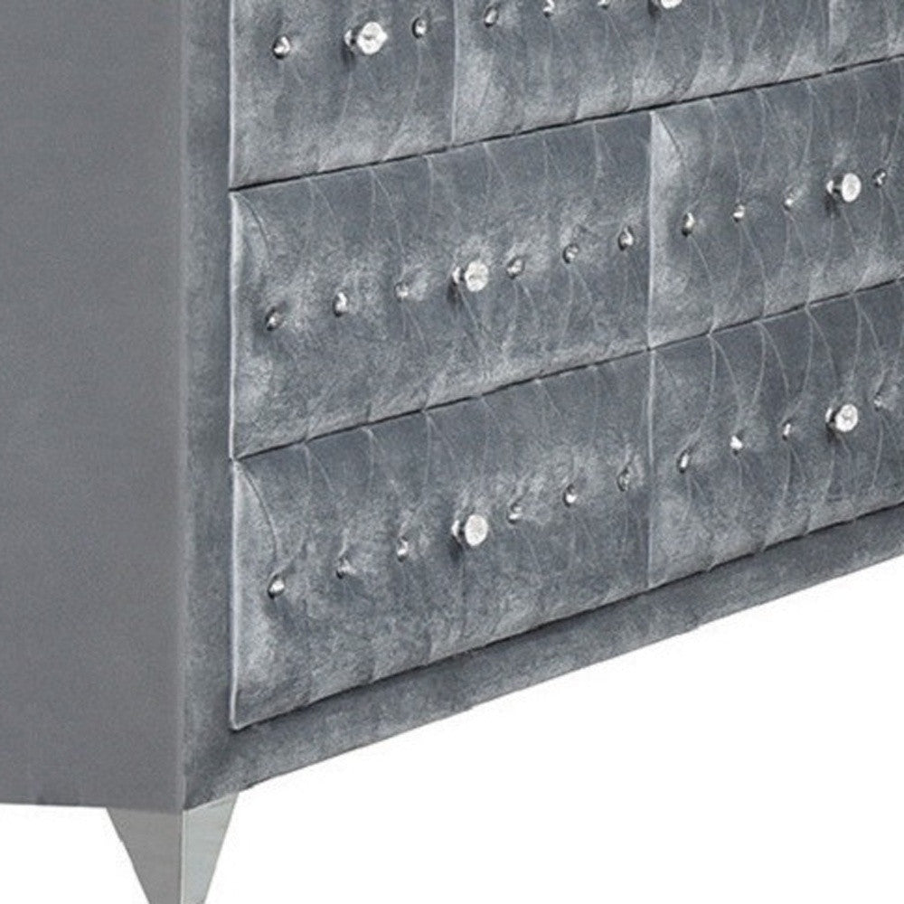 Gray Velvet Wood Seven Drawer Triple Dresser 60"