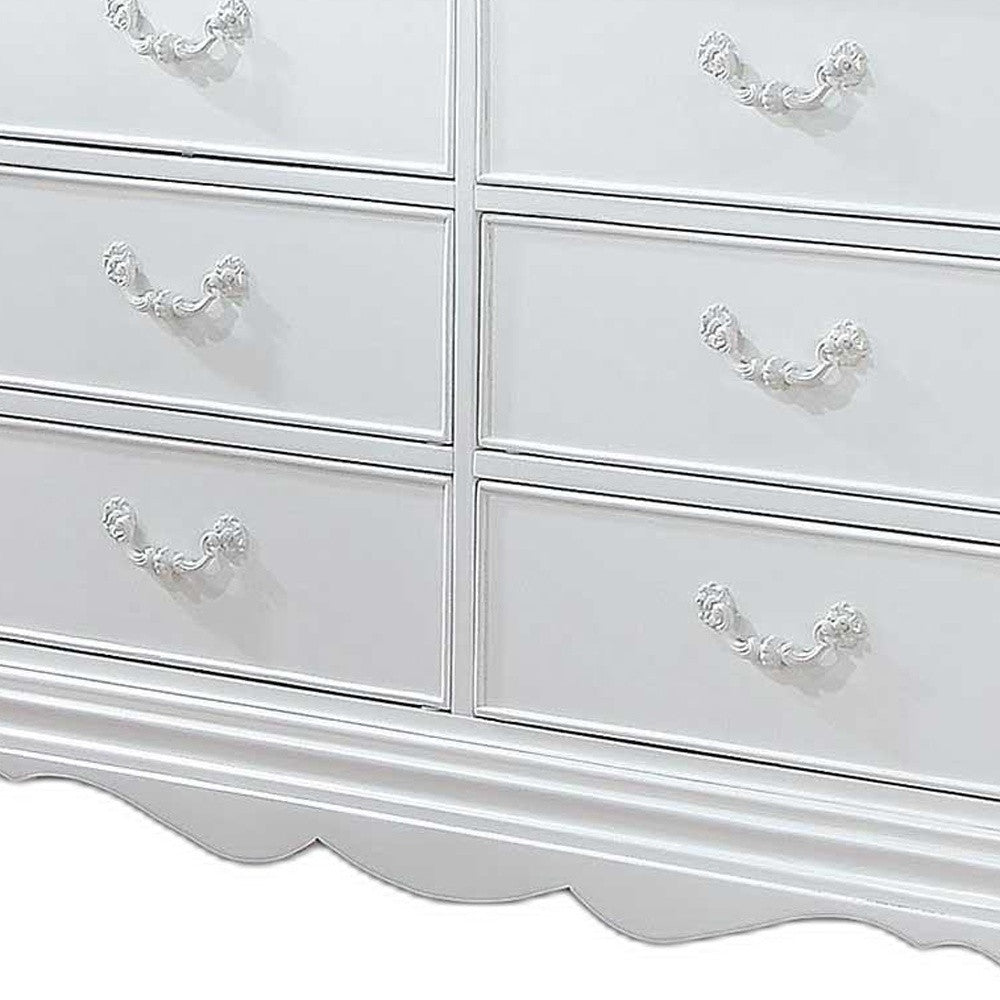 56" White Solid Wood Vintage Style Eight Drawer Double Dresser