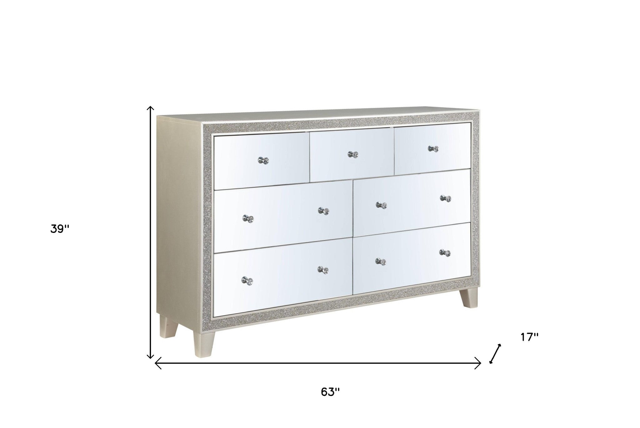 63" Mirrored And Champagne Solid Wood Mirrored Multi Drawer Triple Dresser