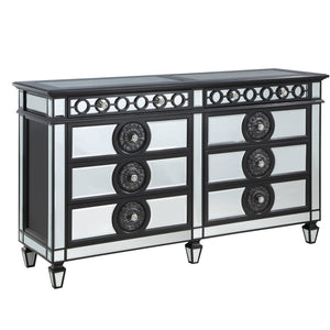 Black And Sliver Solid Wood Mirrored Six Drawer Double Dresser 68"