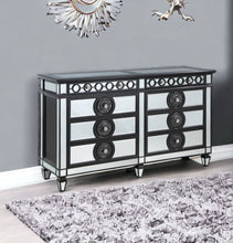 Black And Sliver Solid Wood Mirrored Six Drawer Double Dresser 68