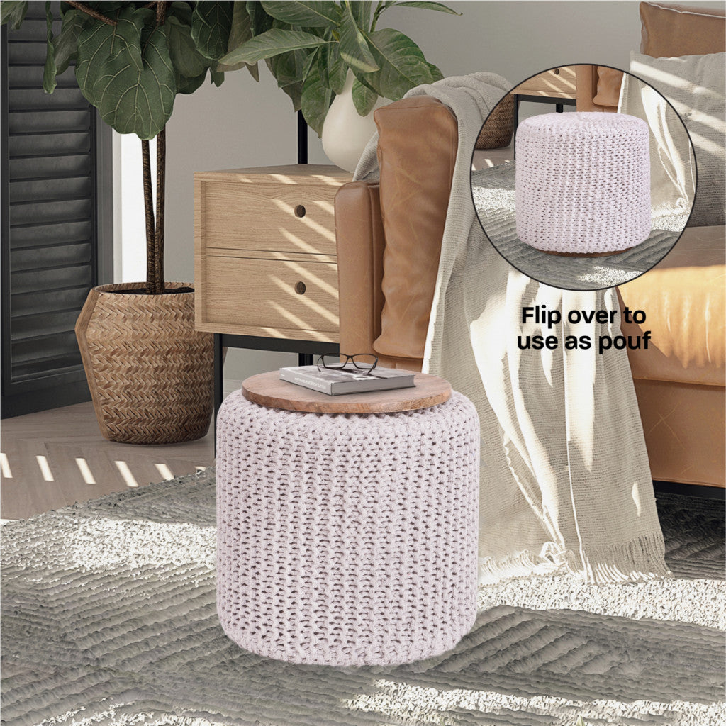 16 英寸白色棉混紡搭配棕色圓形坐墊腳凳