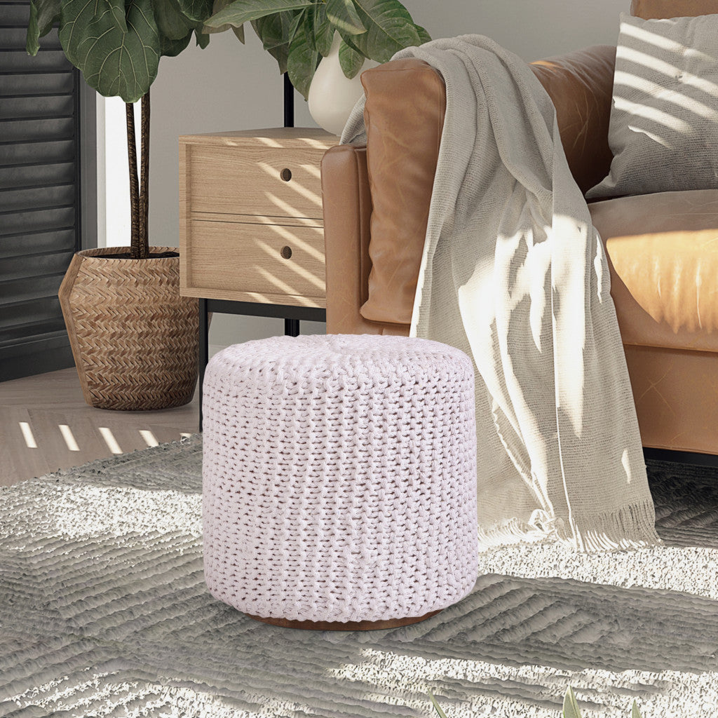 16 英寸白色棉混紡搭配棕色圓形坐墊腳凳