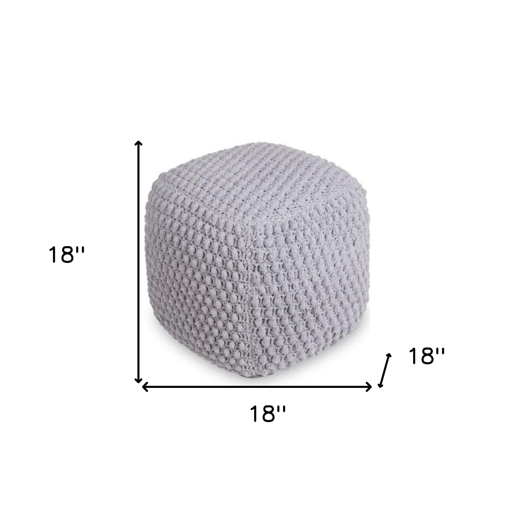 18" Light Grey Cotton Blend Cube Pouf Ottoman