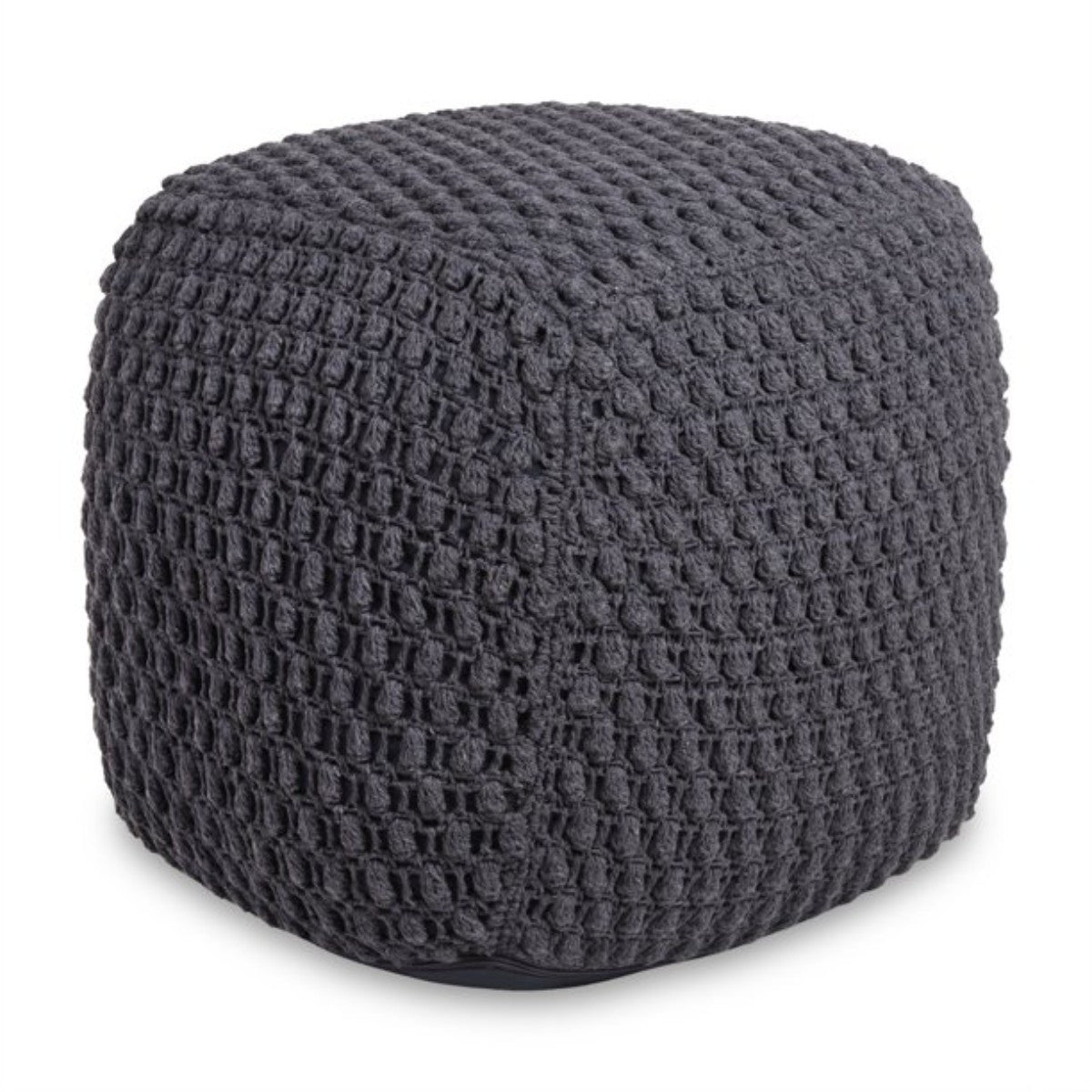 18" Dark Grey Cotton Blend Cube Pouf Ottoman