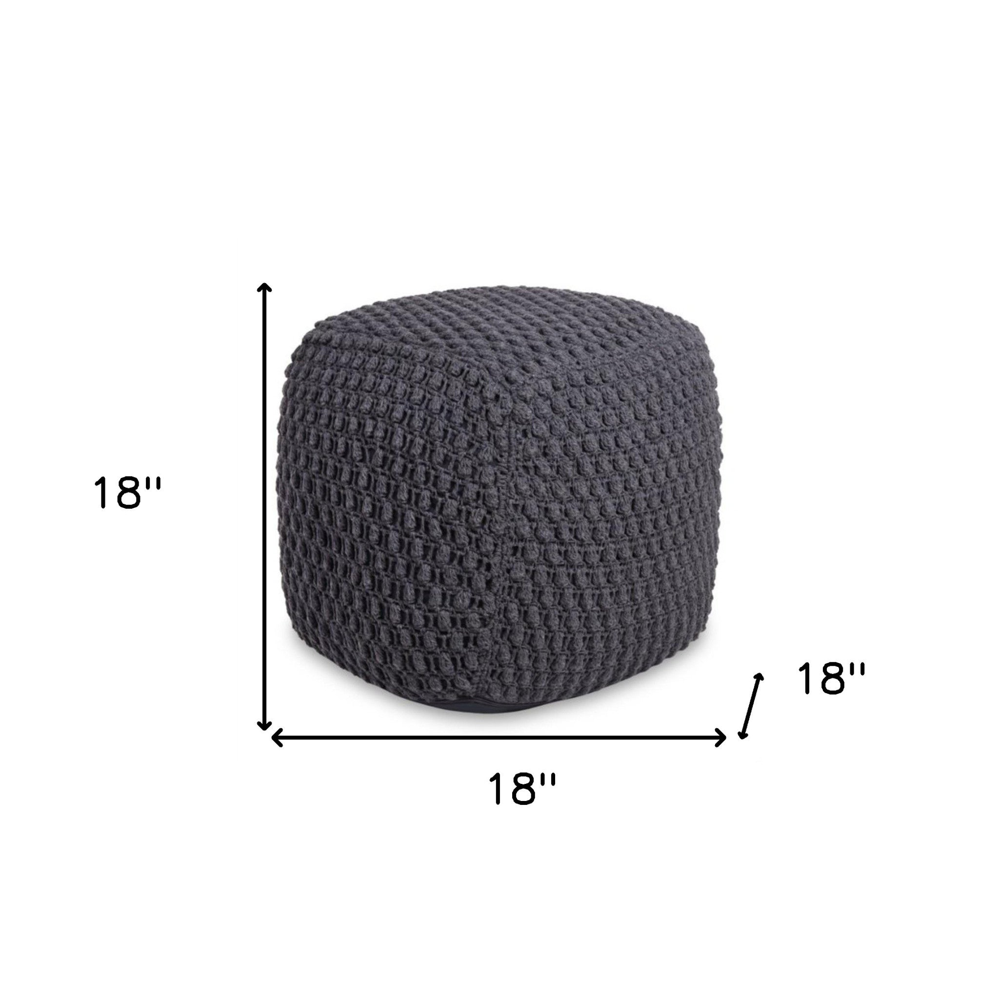 18" Dark Grey Cotton Blend Cube Pouf Ottoman