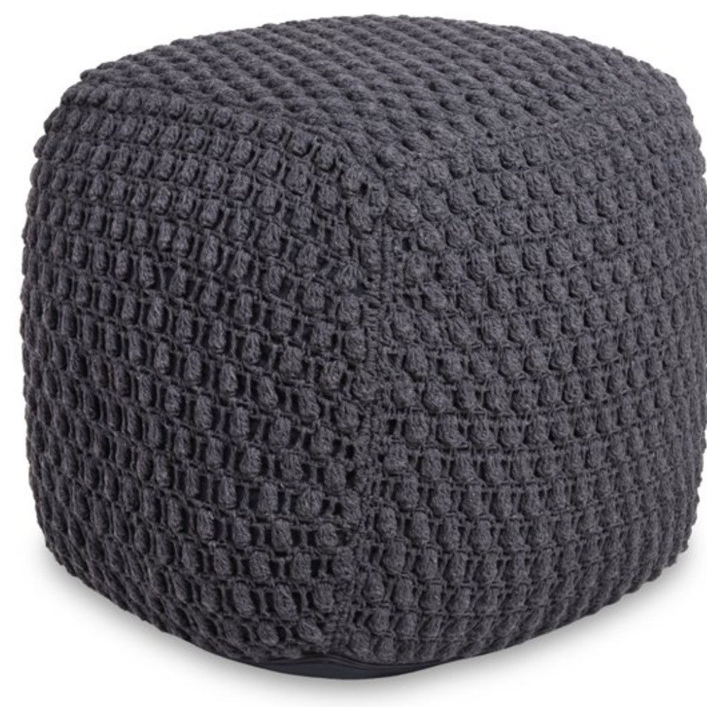 18" Dark Grey Cotton Blend Cube Pouf Ottoman