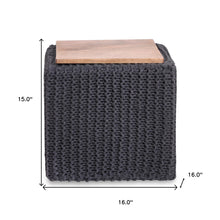 Otomana de cubo de puf de mezcla de algodón gris oscuro de 16