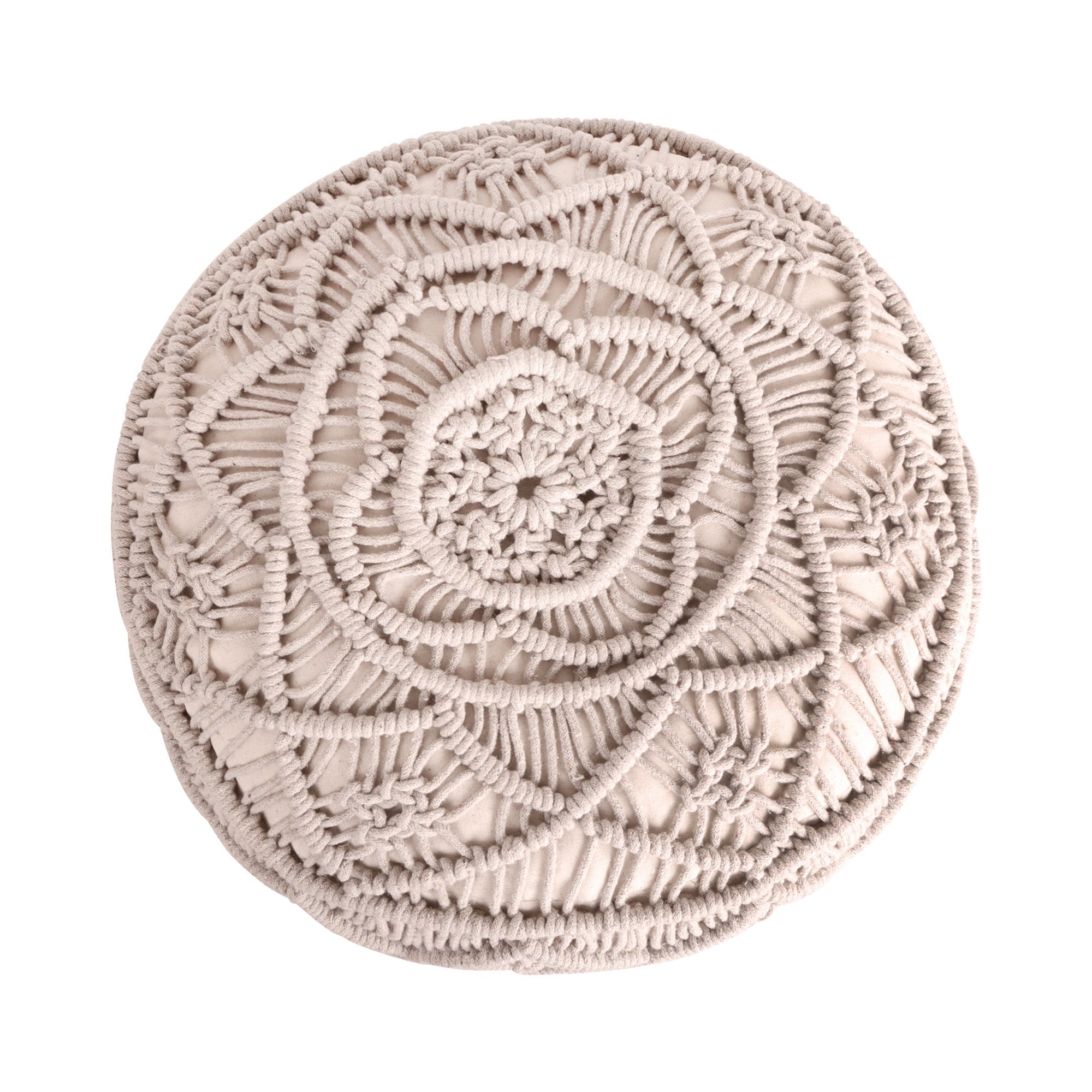 Puf redondo de mezcla de algodón color marfil de 18" con diseño floral otomano