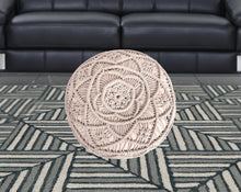 Puf redondo de mezcla de algodón color marfil de 18