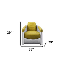 Silla cilíndrica de acero y cuero de grano superior amarillo de 28