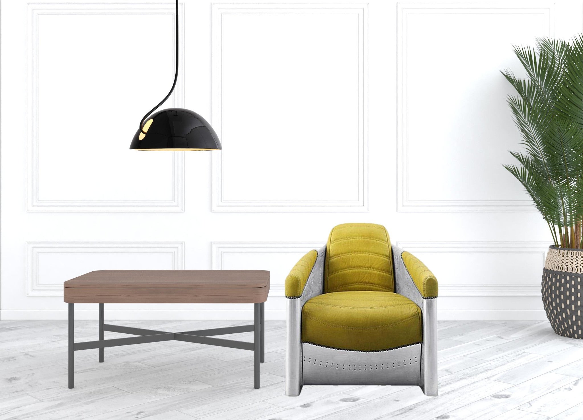 Silla cilíndrica de acero y cuero de grano superior amarillo de 28"