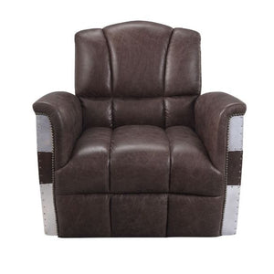 35" Retro Brown Top Grain Leather And Steel Patchwork Club Chair