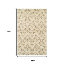 4' X 6' Beige Green and Brown Floral Vines Stain Resistant Area Rug