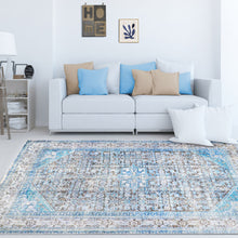 3' X 5' Shades Of Azure Oriental Stain Resistant Area Rug