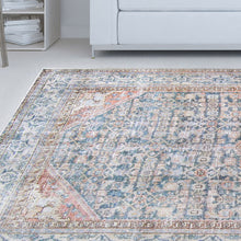 5' X 7' Latte and Blue Oriental Medallion Stain Resistant Area Rug