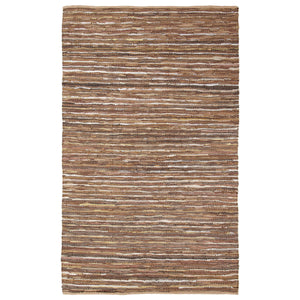 5' X 8' Rustic Earth Brown Striped Handmade Leather Blend Area Rug
