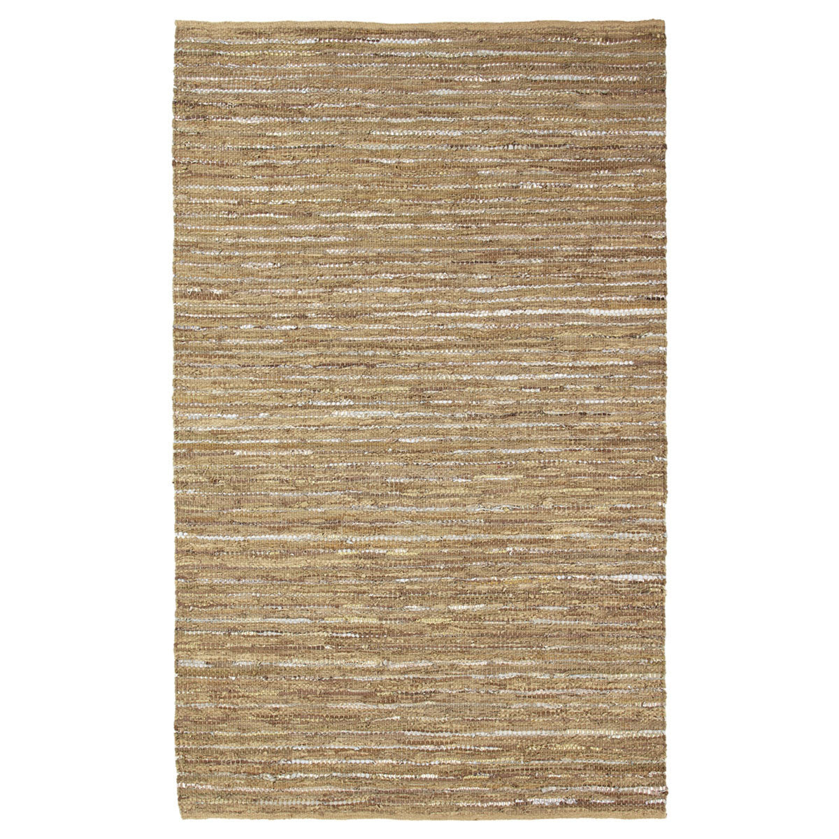 5' X 8' Camel Striped Handmade Leather Area Rug