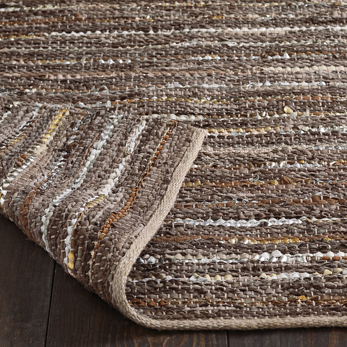 5' X 8' Desert Taupe Striped Handmade Leather Area Rug