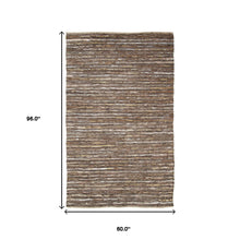 5' X 8' Desert Taupe Striped Handmade Leather Area Rug