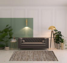 5' X 8' Desert Taupe Striped Handmade Leather Area Rug