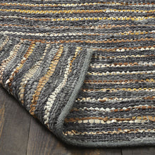 5' X 8' Steel Blue Striped Handmade Leather Area Rug