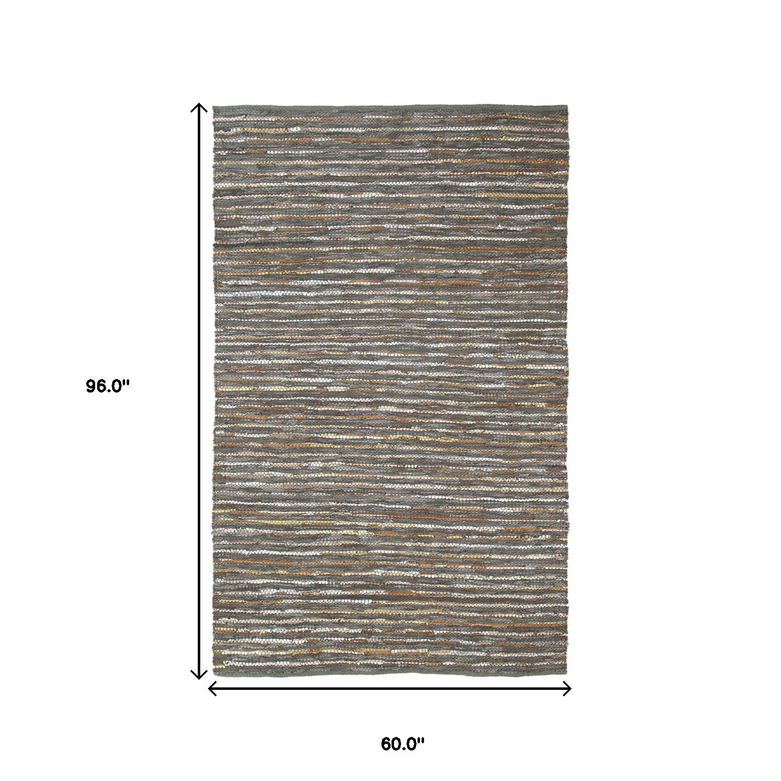 5' X 8' Steel Blue Striped Handmade Leather Area Rug