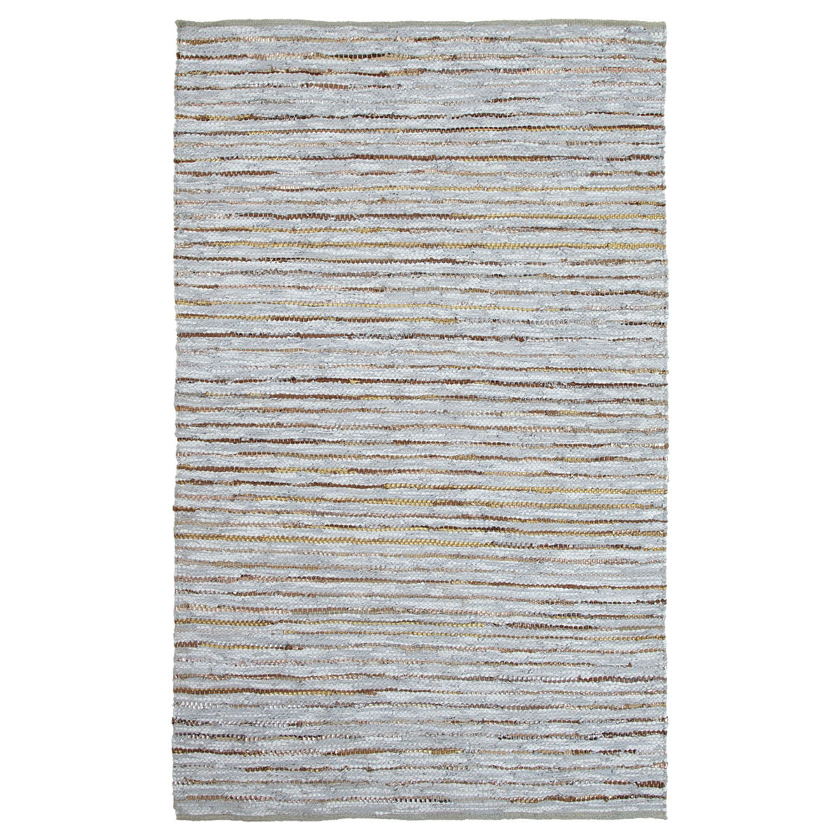 5' X 8' Smoked Grey Striped Handmade Leather Area Rug