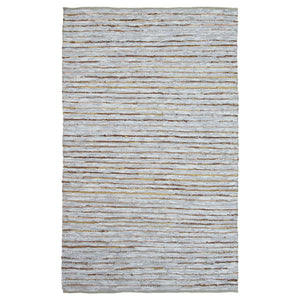 5' X 8' Smoked Grey Striped Handmade Leather Area Rug