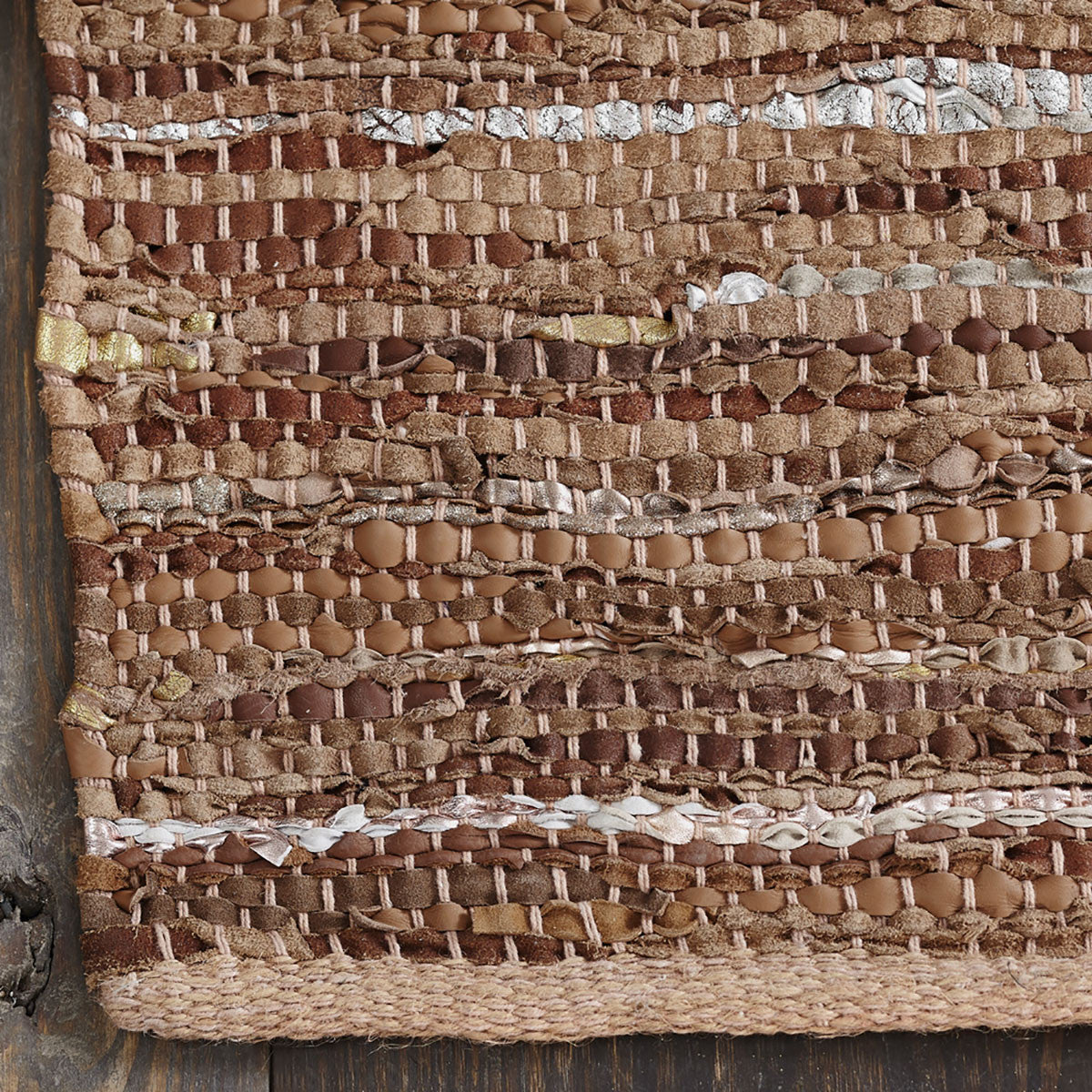 8' X 10' Baked Clay Striped Handmade Leather Area Rug