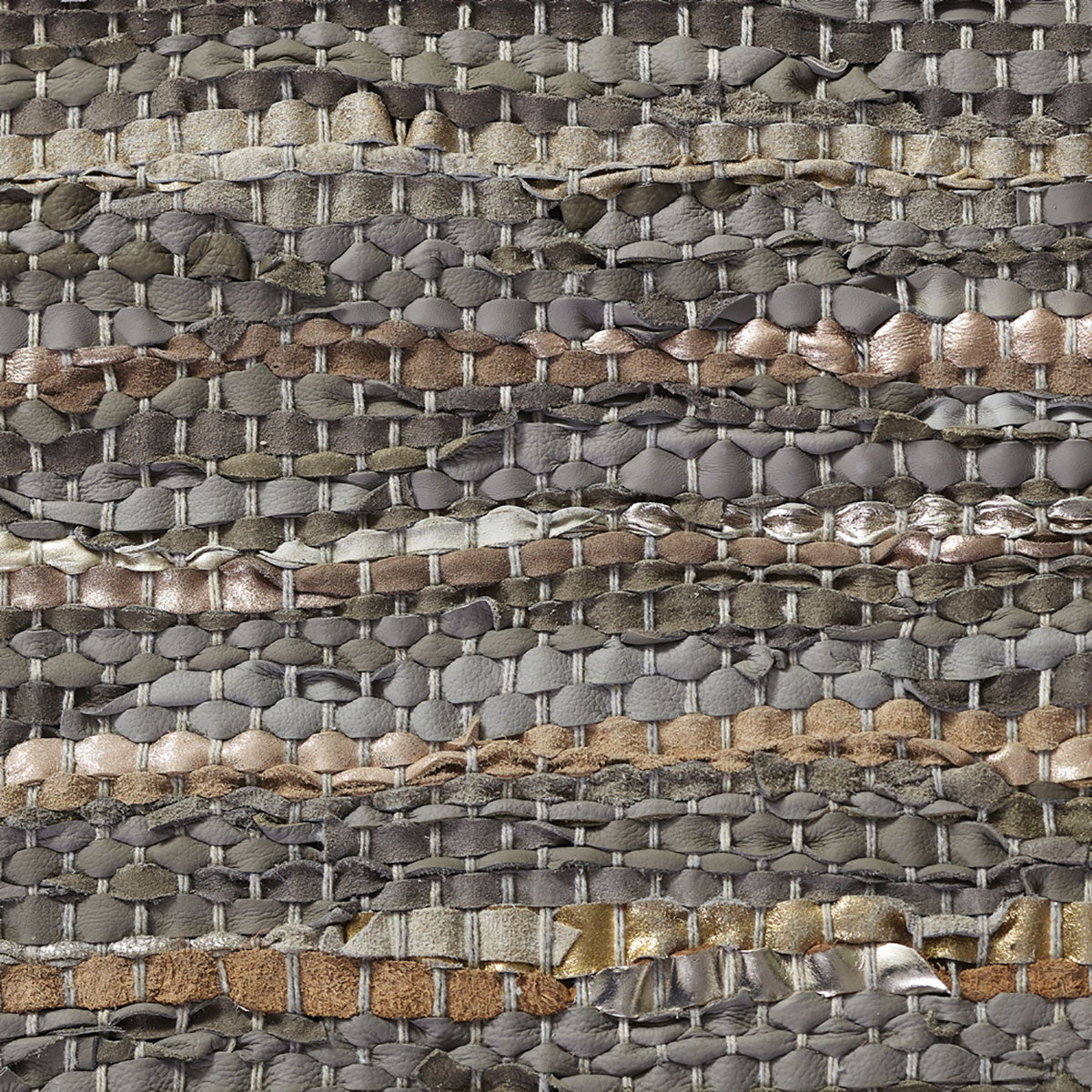 8' X 10' Dusty Grey Striped Handmade Leather Area Rug