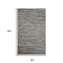 8' X 10' Dusty Grey Striped Handmade Leather Area Rug