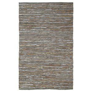 8' X 10' Steel Blue Striped Handmade Leather Area Rug