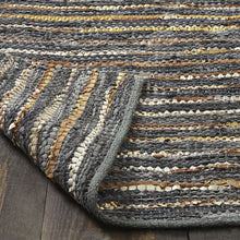 8' X 10' Steel Blue Striped Handmade Leather Area Rug