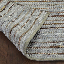 8' X 10' Smoked Grey Striped Handmade Leather Area Rug