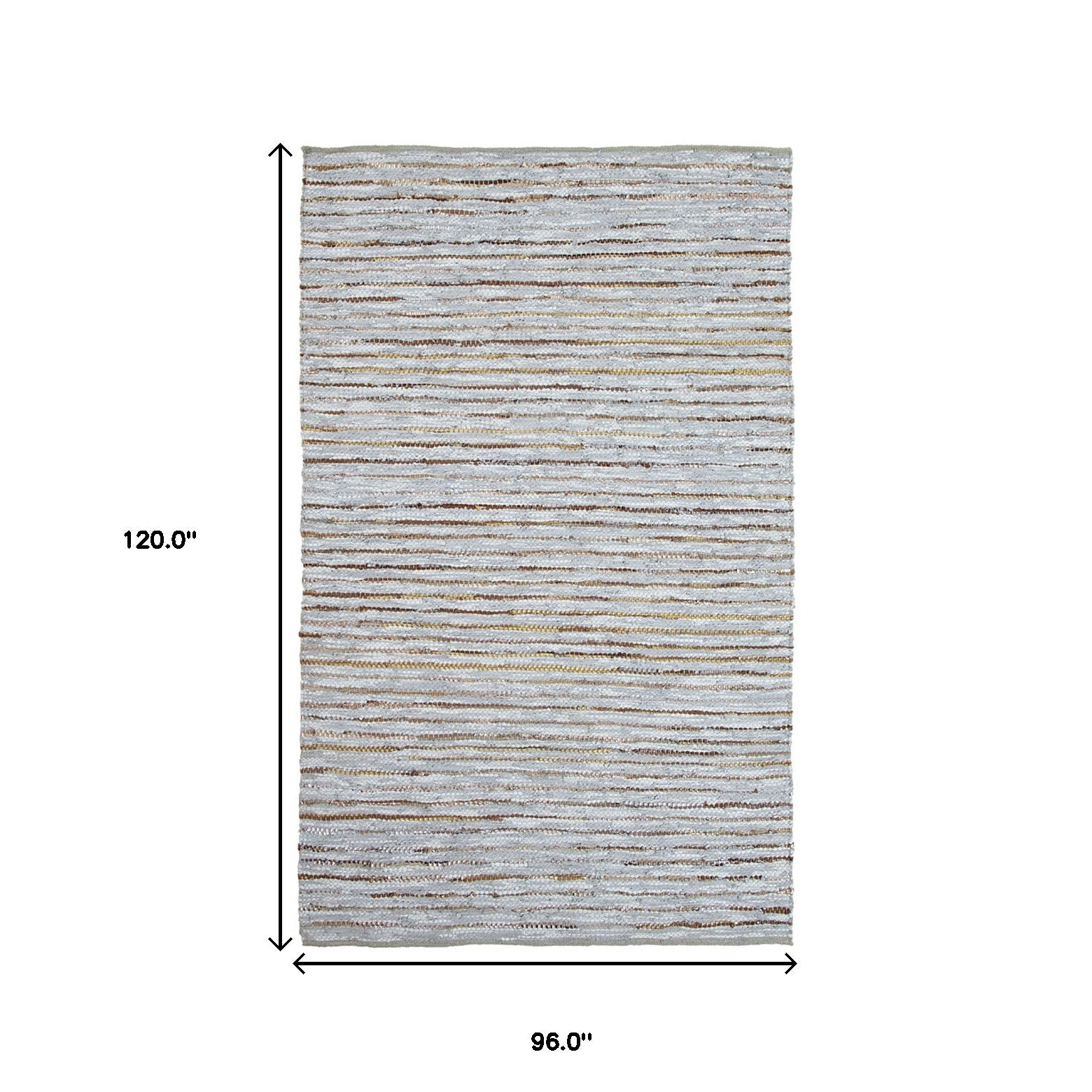 8' X 10' Smoked Grey Striped Handmade Leather Area Rug