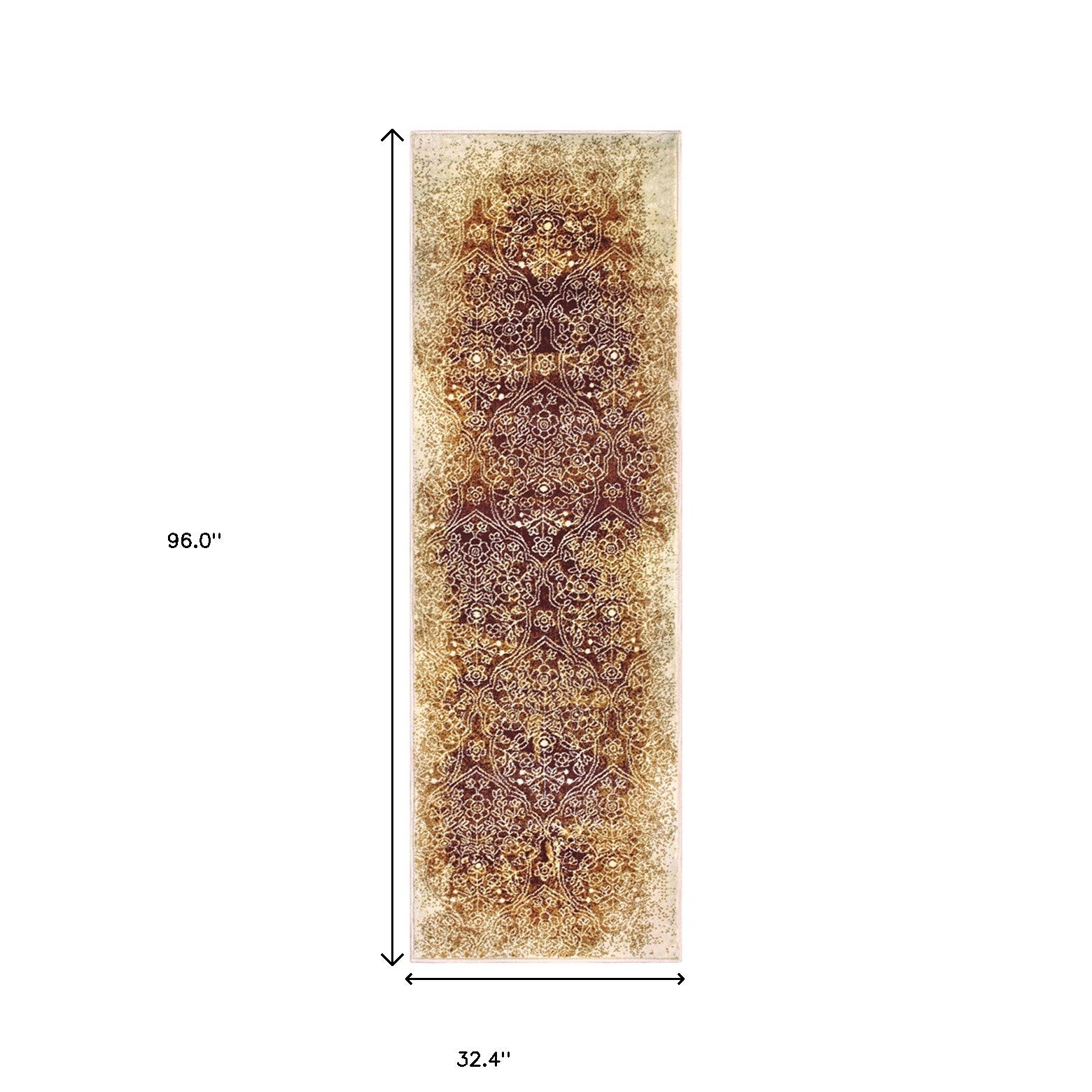 8' Orange Medallion Stain Resistant Runner Rug