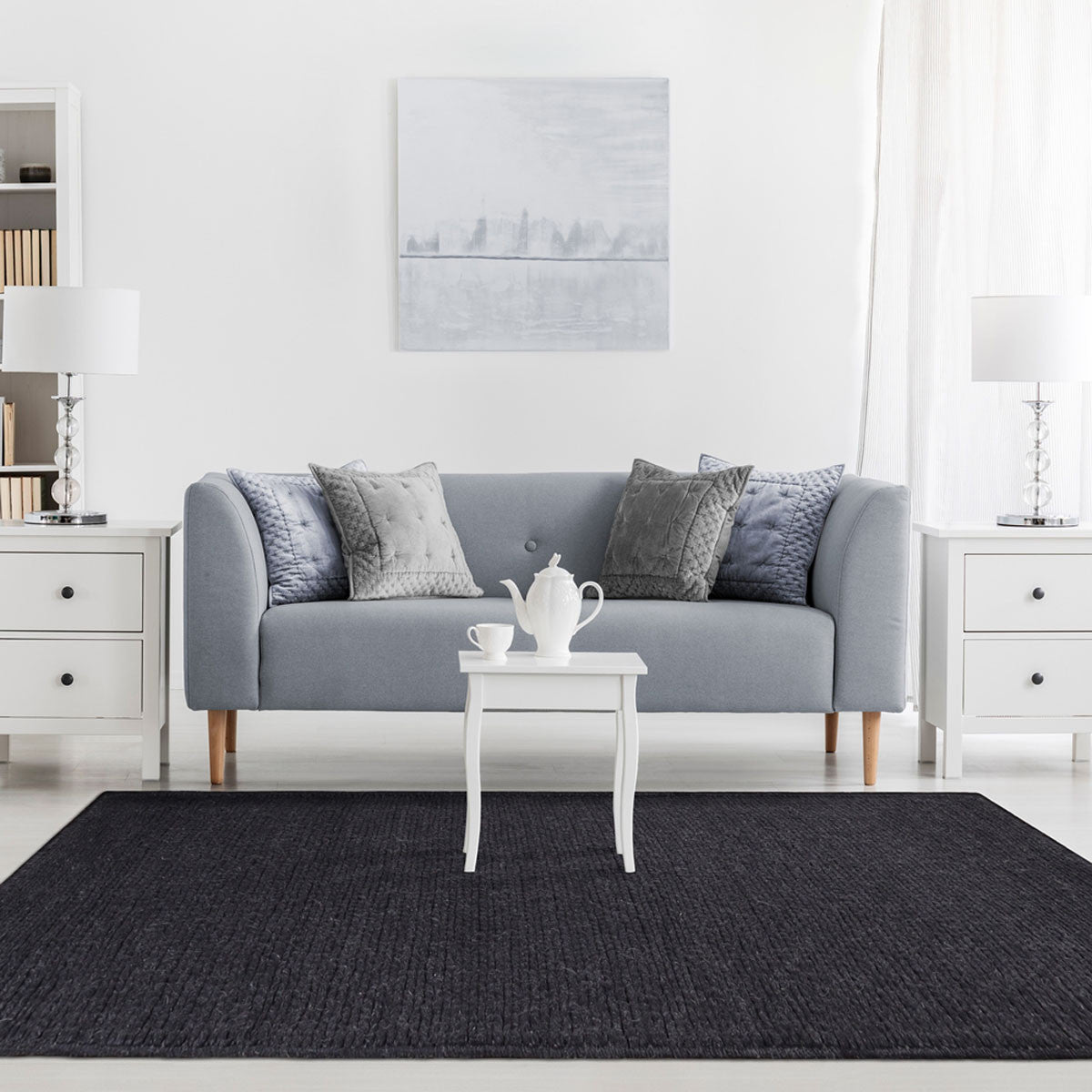 4' X 6' Black Wool Handmade Stain Resistant Area Rug