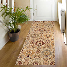 8' Camel Gray And Rust Floral Stain Resistant Runner Rug