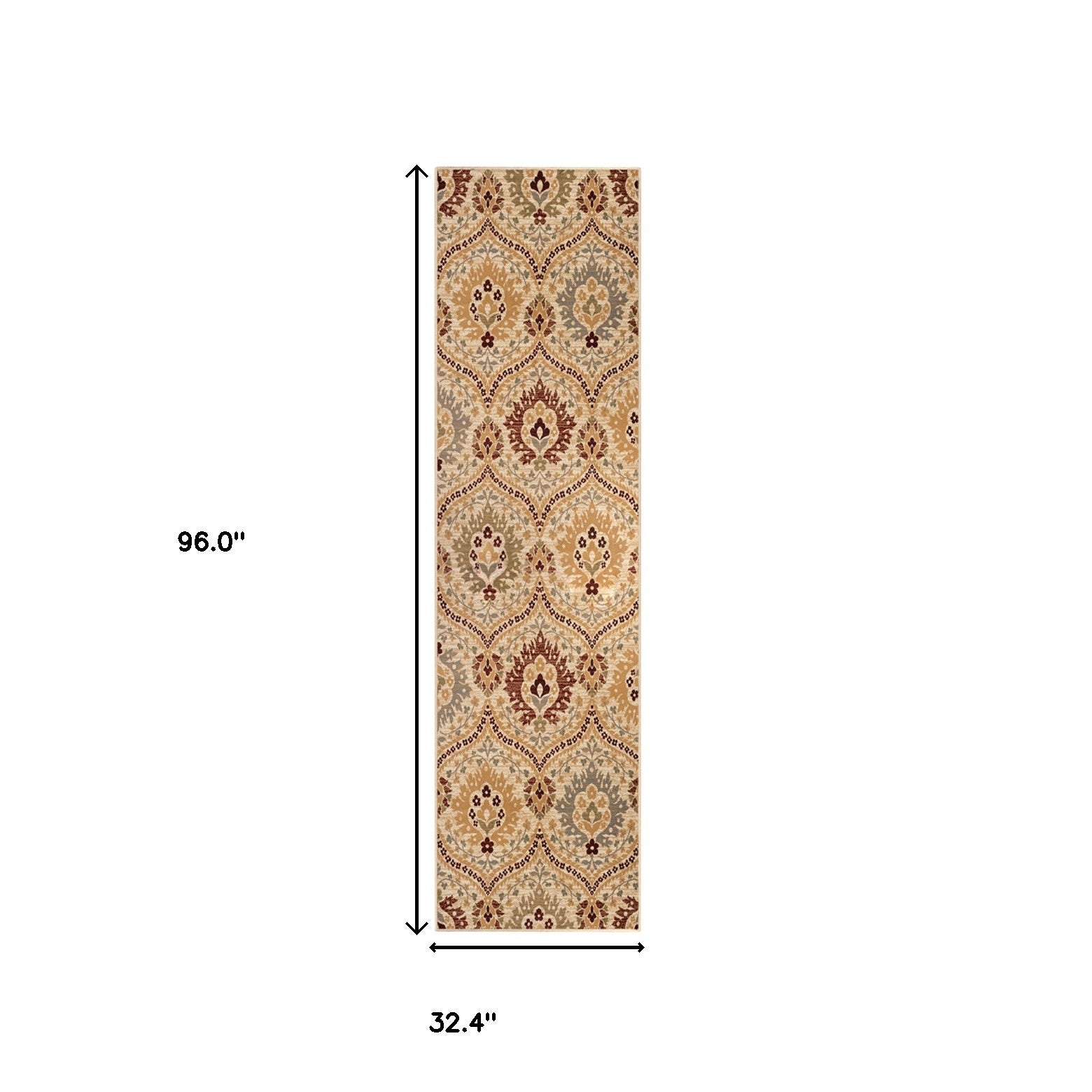8' Camel Gray And Rust Floral Stain Resistant Runner Rug